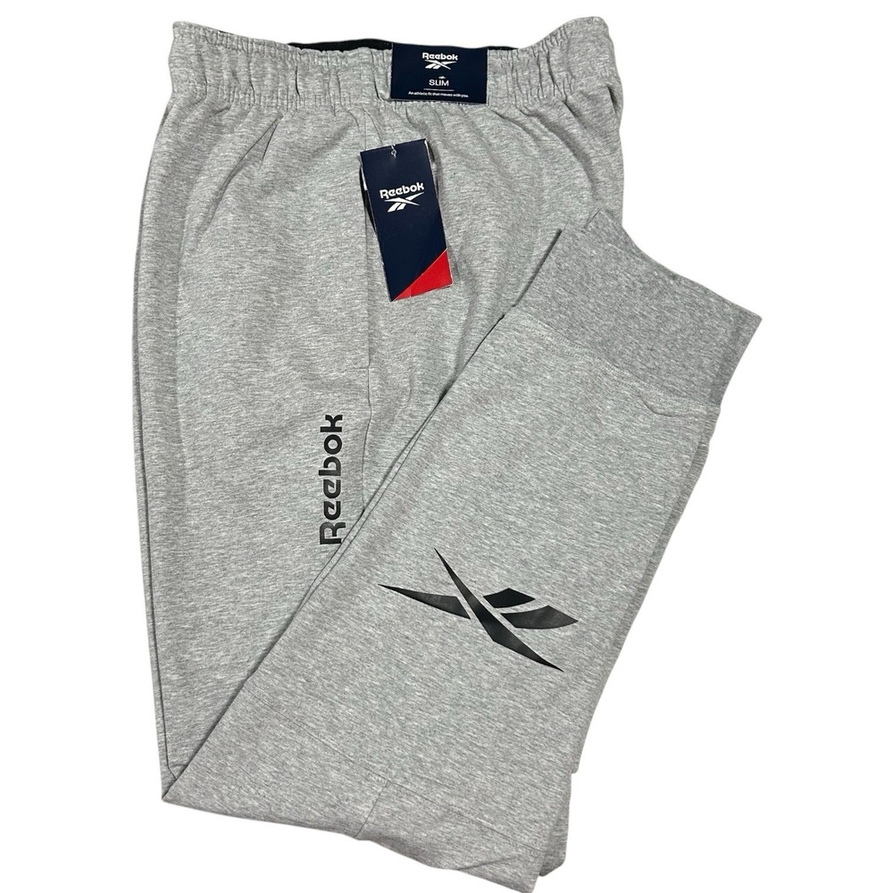 Reebok Mens Jersey Jogger Pants Size M 32x30" Gray Slim Fit Soft Stretch Fabric